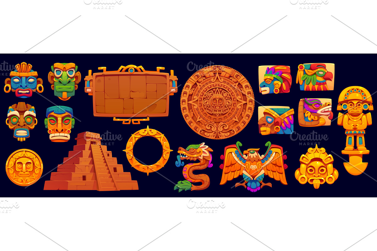 Aztec Inca Maya mexican icons asset, a Decorative Illustration by Vector Tradition