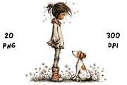 Whimsical Floral Girl and Puppy, an Animal Illustration by GiraffeCreative (Thumbnail 20 of 20)