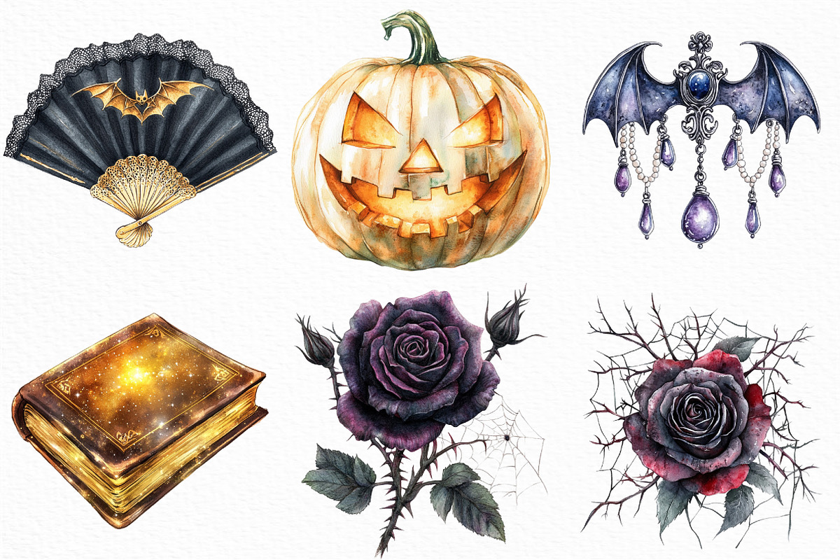 Watercolor Elegant Halloween Clipart, an Illustration by Craft Nest (Photo 2 of 6)