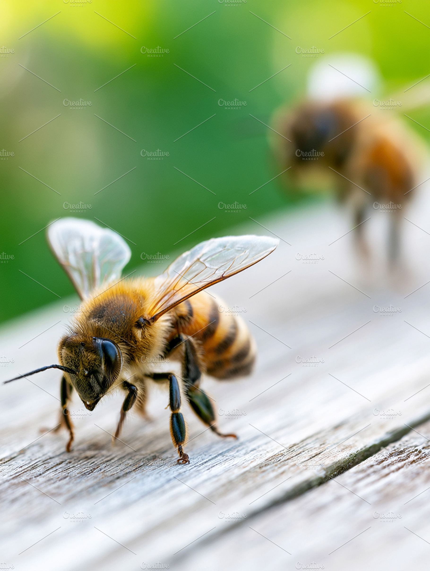 Honey bees on wooden surface, an Animal Photo by MistyDay