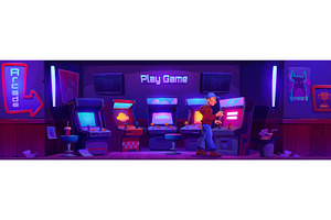 Man In Game Club Room With Retro