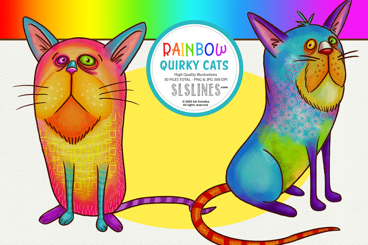 Rainbow Quirky Cat Illustrations PNG, an Animal Illustration by SLS Lines (Photo 4 of 9)