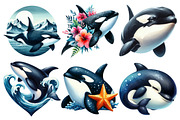 Watercolor Orca Clipart, an Illustration by Pixels.Craft (Thumbnail 2 of 7)