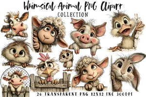 Quirky Peeking Farm Animals Clipart, an Illustration by OK Design