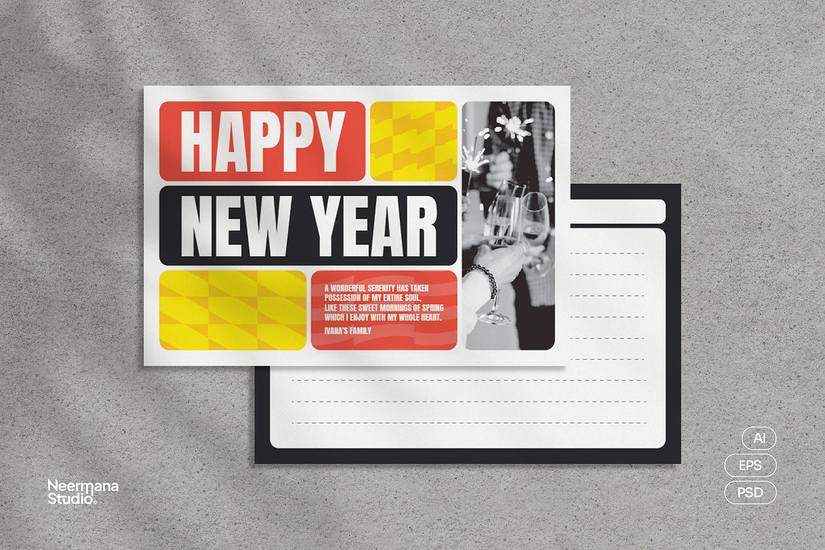 Bold New Year Greeting Card, a Card Template by Neermana (Photo 1 of 4)