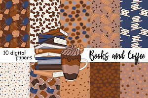 Books And Coffee Pattern, a Pattern Graphic by GlamArtZhanna