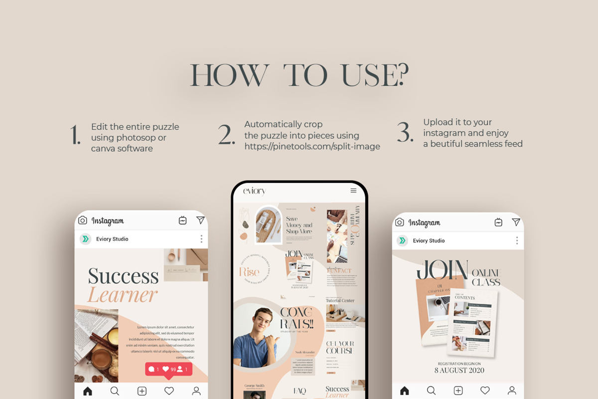 Instagram Puzzle e-Course PS CANVA, a Social Media Template by Eviory