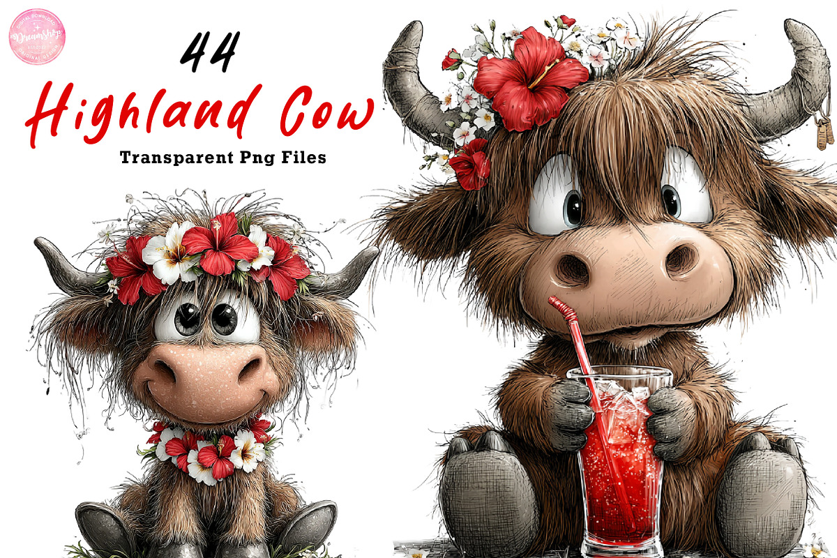 Whimsical Pool Day Highland Cow Clip, an Illustration by CreationArt (Photo 1 of 7)