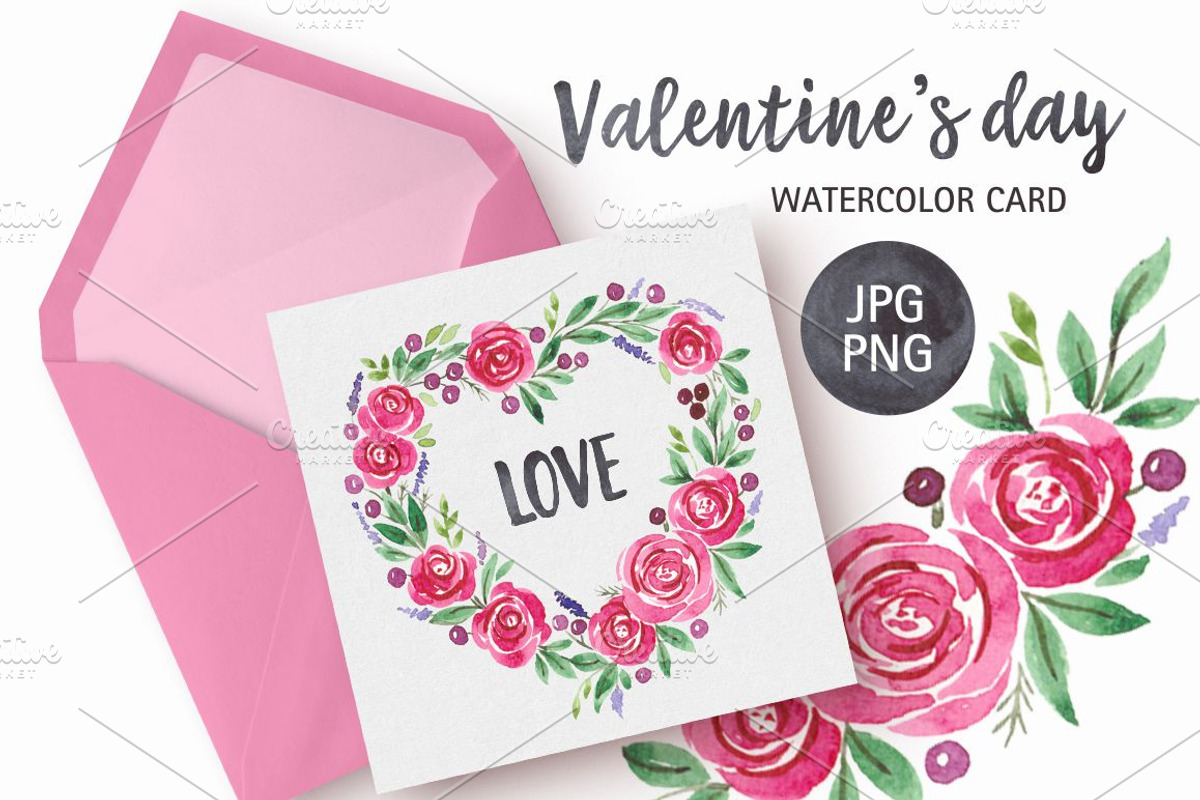Valentine's day watercolor card, a Work Illustration by natadanko (Photo 1 of 2)