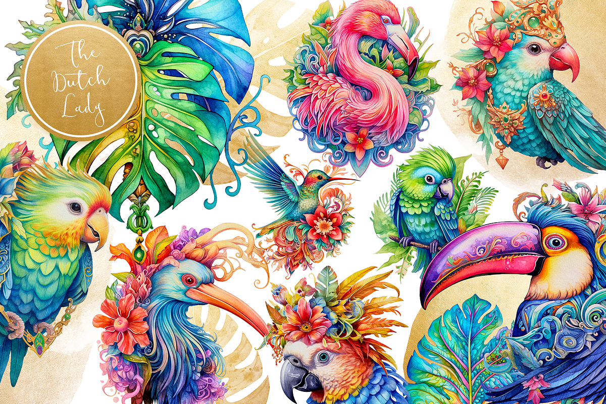 Tropical Jungle Birds Clipart Set, an Animal Illustration by The Dutch Lady Designs (Photo 1 of 7)