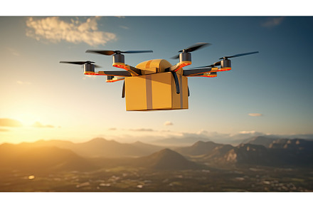 aerial drone with package ai, a Transportation Photo by pikepicture
