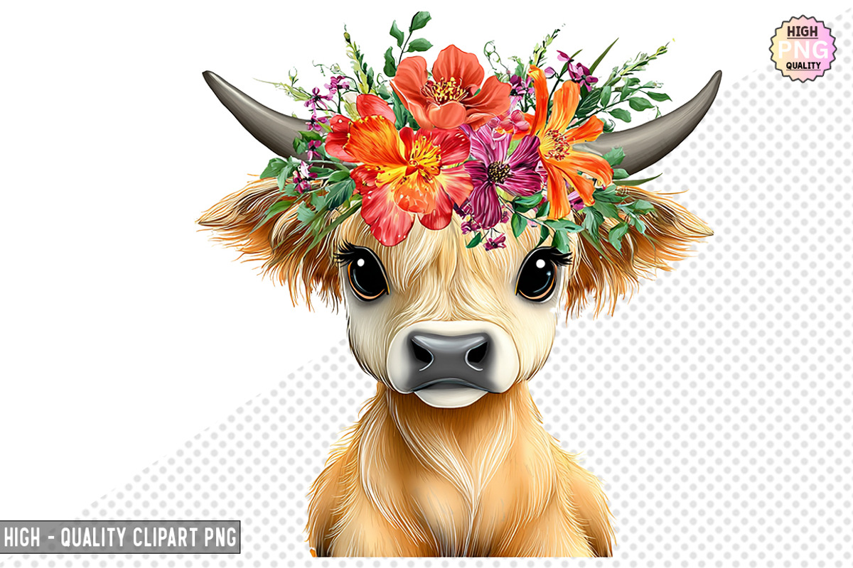 Floral Highland Cow Clipart Bundle, a Graphic by crative8112 (Photo 8 of 8)