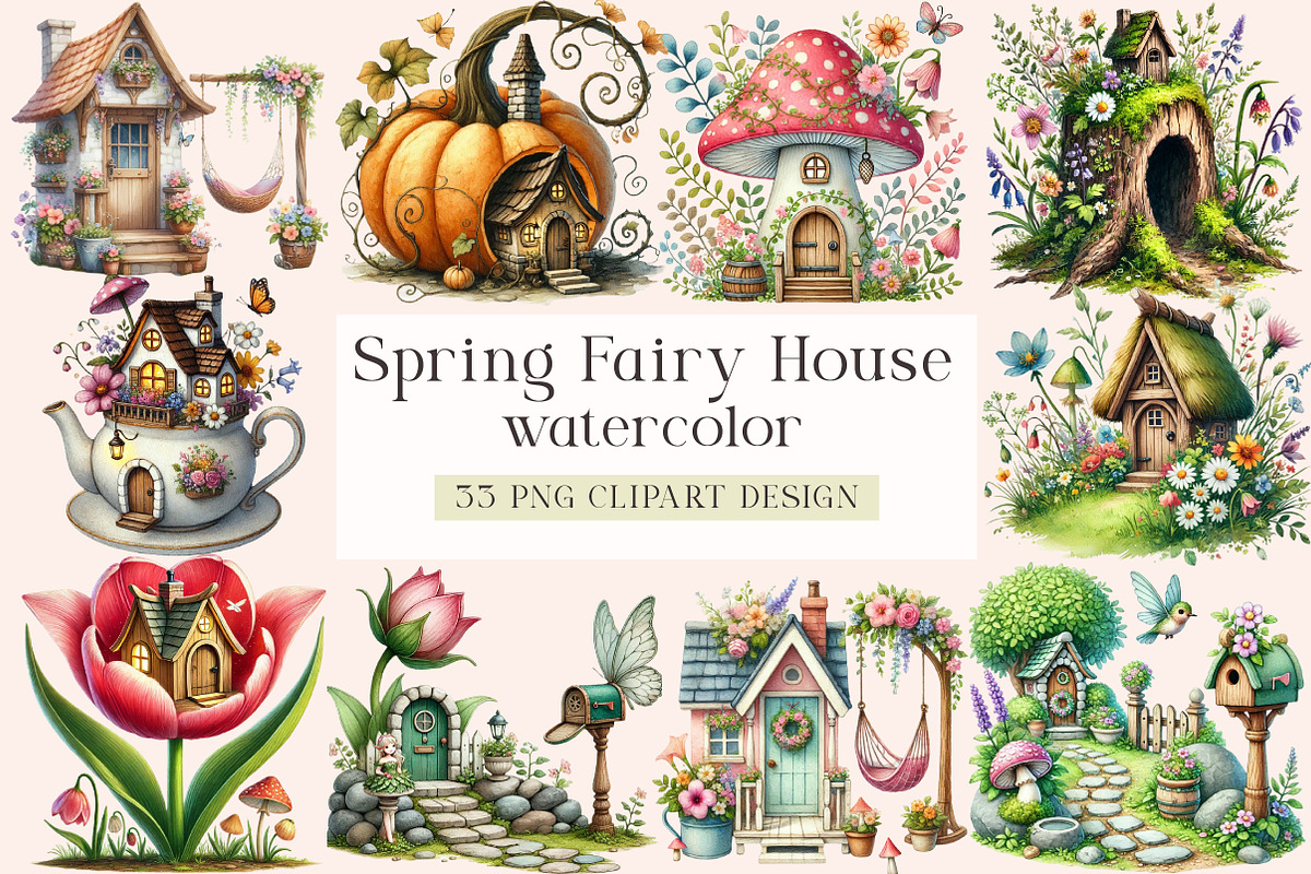 Spring Fairy House Clipart, a Seasonal Illustration by DreamArtGraphic (Photo 1 of 5)