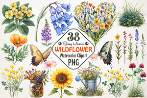 Spring Wildflower Meadow Clipart Set, an Illustration by RobertsArt