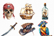 Watercolor Piratecore Clipart Bundle, an Illustration by Craft Nest (Thumbnail 3 of 6)