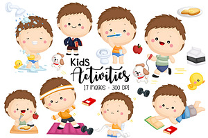 Boy Activity Clipart - Cute Kids