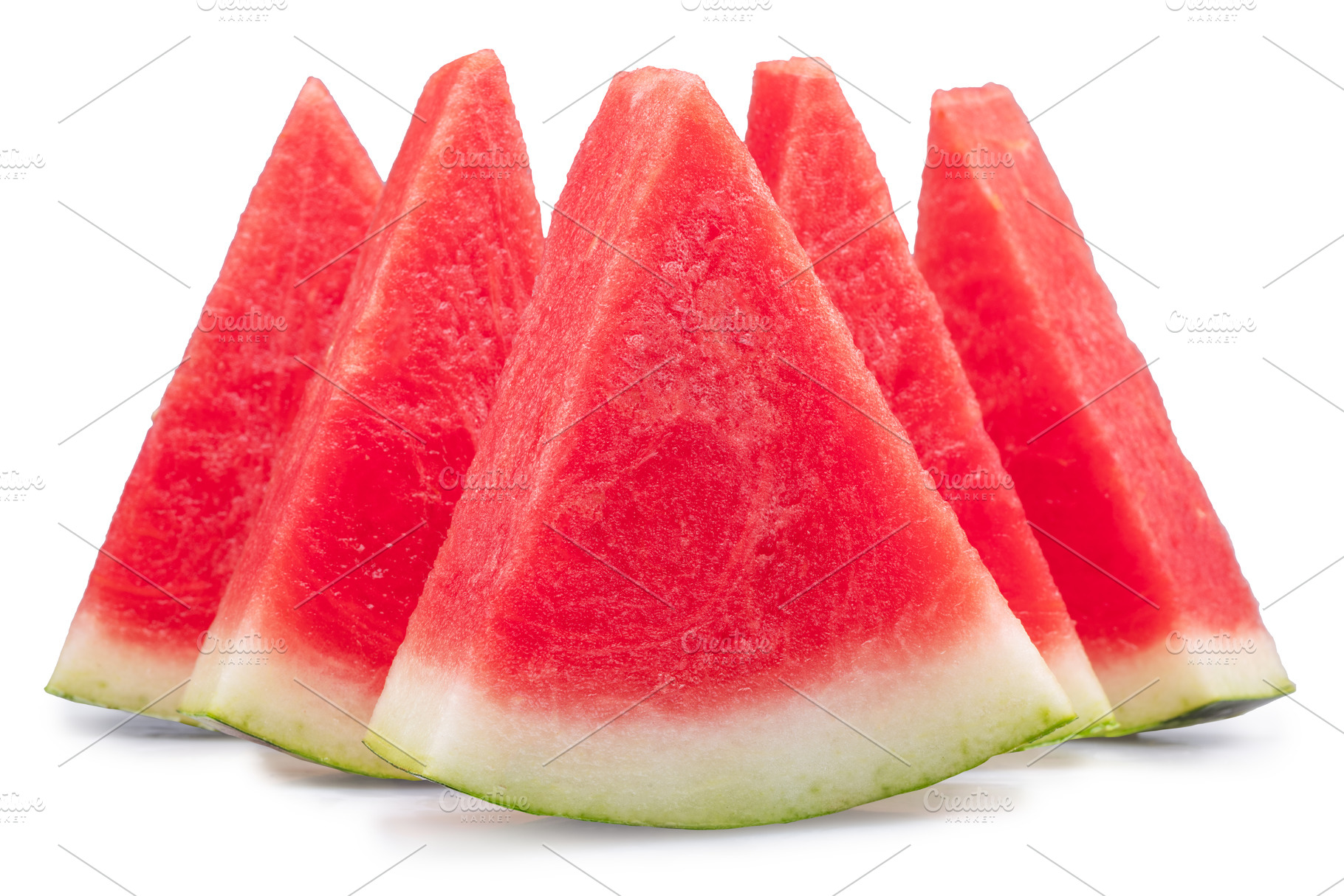 Watermelon triangle slices without seeds isolated on white backg, a Food & Drink Photo by Volff