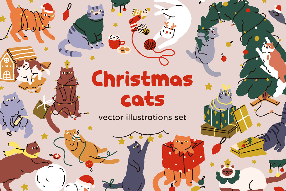 Cute, funny Christmas cats set, an Animal Illustration by Good Studio (Photo 1 of 22)