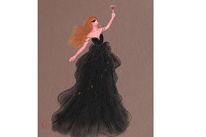 Woman with mask in black dress, a Person Illustration by tranyenhanu