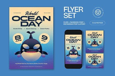 Blue World Ocean Day Flyer Set, a Card Template by graphicook