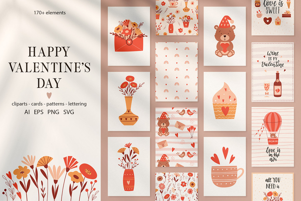Valentine's day. Cards & Patterns, a Decorative Illustration by Valeria Soloveva (Photo 1 of 17)