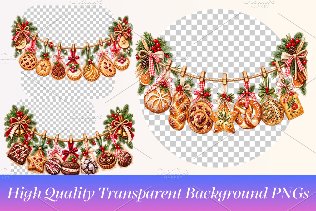 Christmas Bakery Clothesline Clipart, a Seasonal Illustration by Ink Gallery (Photo 3 of 11)