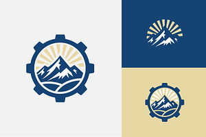 mountain peakwith gear cog wheel, a Branding & Logo Template by funpixel