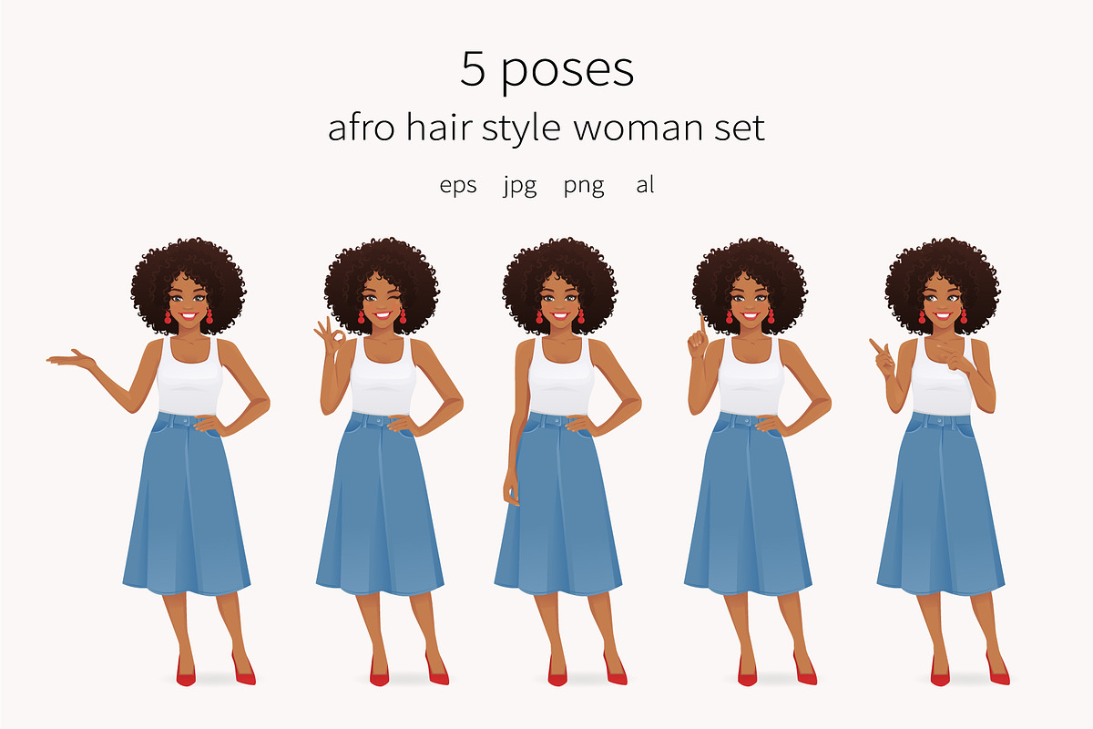 Afro hair style woman set, a Person Illustration by Volha Hlinskaya