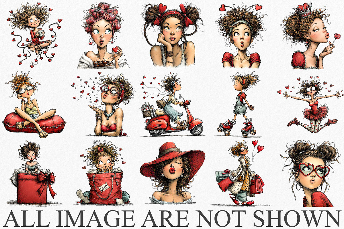 Quirky Valentine Day Girls Clipart, an Illustration by Canvas Craft (Photo 3 of 6)