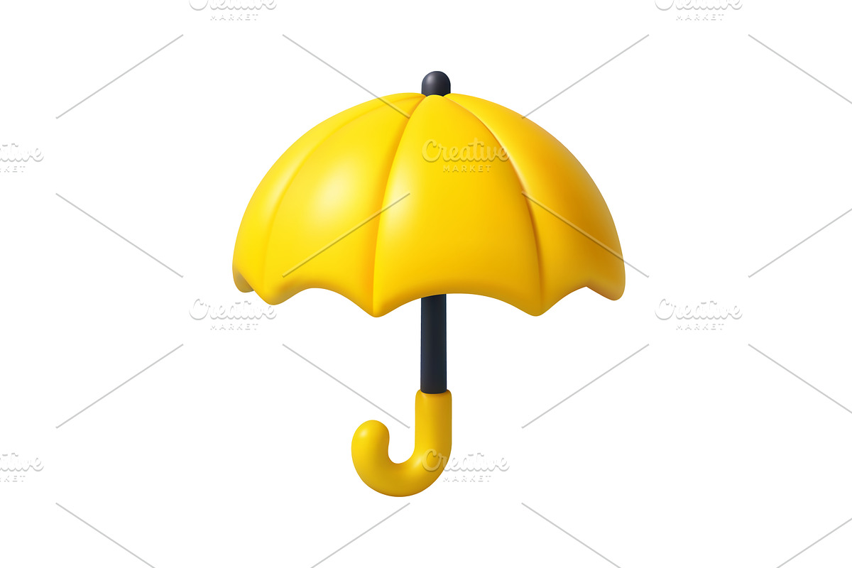 3D yellow umbrella icon for weather, an Object Illustration by ModVector