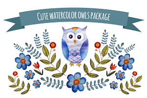 Cute Watercolor Owls Pack