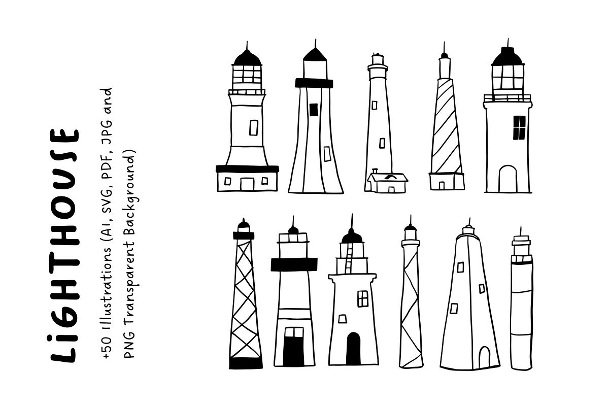 50+ Lighthouse Hand-Drawn Set, an Object Illustration by The Journey Atelier (Photo 3 of 6)