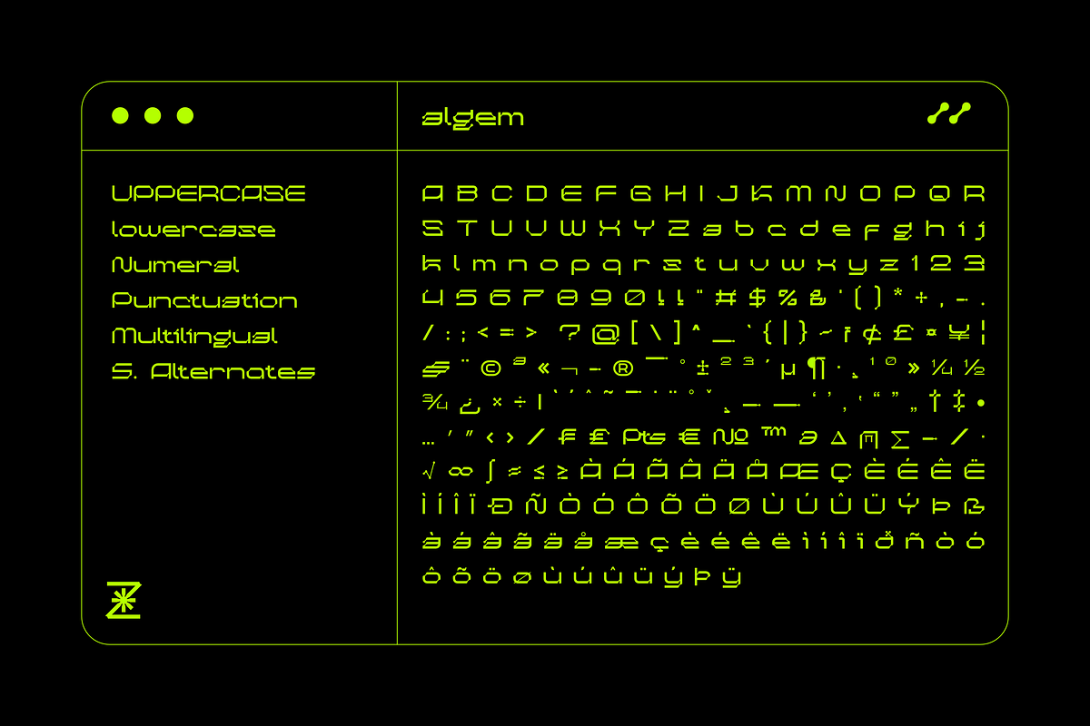 Algem - Futuristic Display Font, a Symbol Font by Font For Zula™ (Photo 3 of 19)