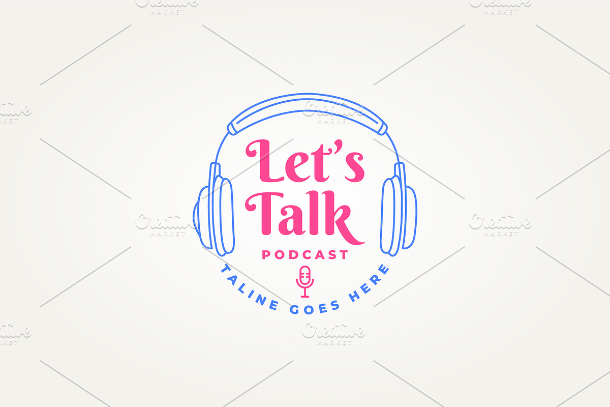 headphone podcast line art icon logo, a Branding & Logo Template by Blazybone