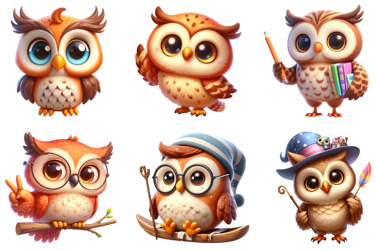 Funny Owl Isolated Clipart, an Illustration by CraftArtStudio (Photo 2 of 5)