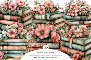 Whimsical Spring Book stack Clipart, an Illustration by SinaCreation