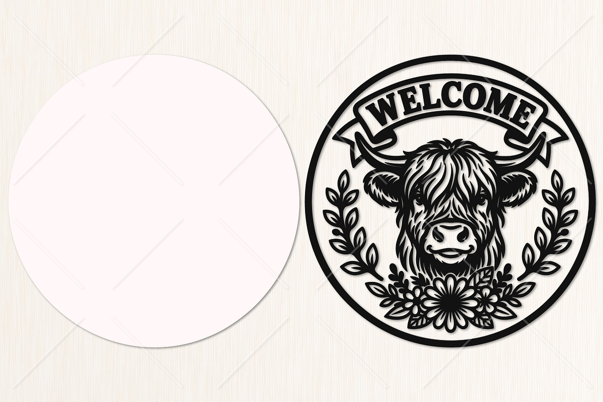 Highland Cow Welcome Laser Cut SVG, an Object Graphic by Canvas Craft (Photo 3 of 3)