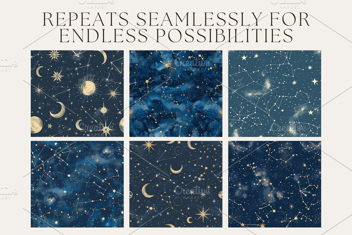 8 Celestial Seamless Patterns, a Pattern Graphic by Inknfolly (Photo 2 of 3)