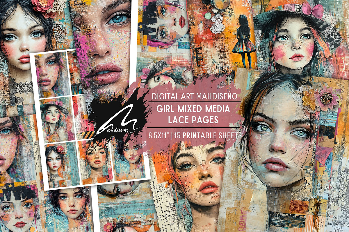 Mixed Media Girl, Lace Journal Pages, a Person Illustration by Digital Art Mahdiseño (Photo 1 of 10)
