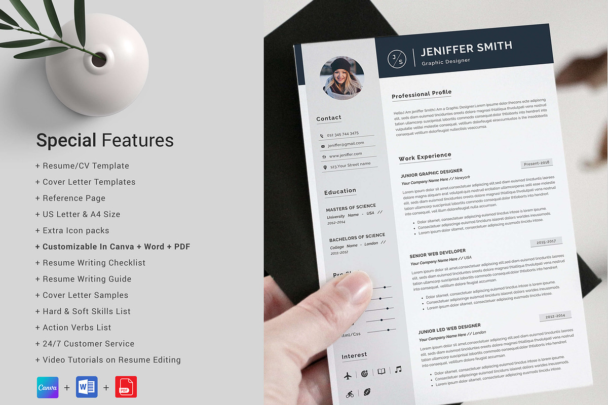Resume / CV Template | Canva & Word, a Resume Template by CreativeZoom (Photo 3 of 7)
