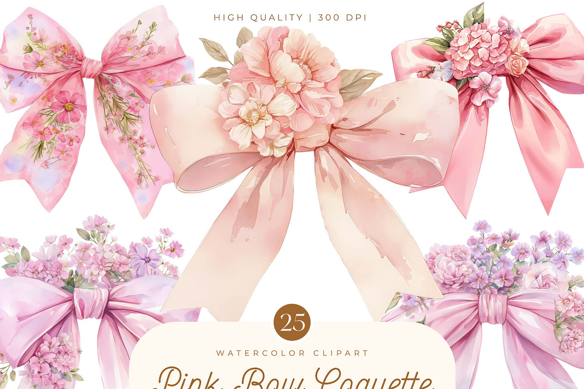Pink Bow Coquette Clipart, a Decorative Illustration by SparkyDesignsUS (Photo 1 of 9)