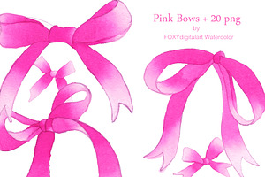 Watercolor Pink Bow Ribbon Clipart