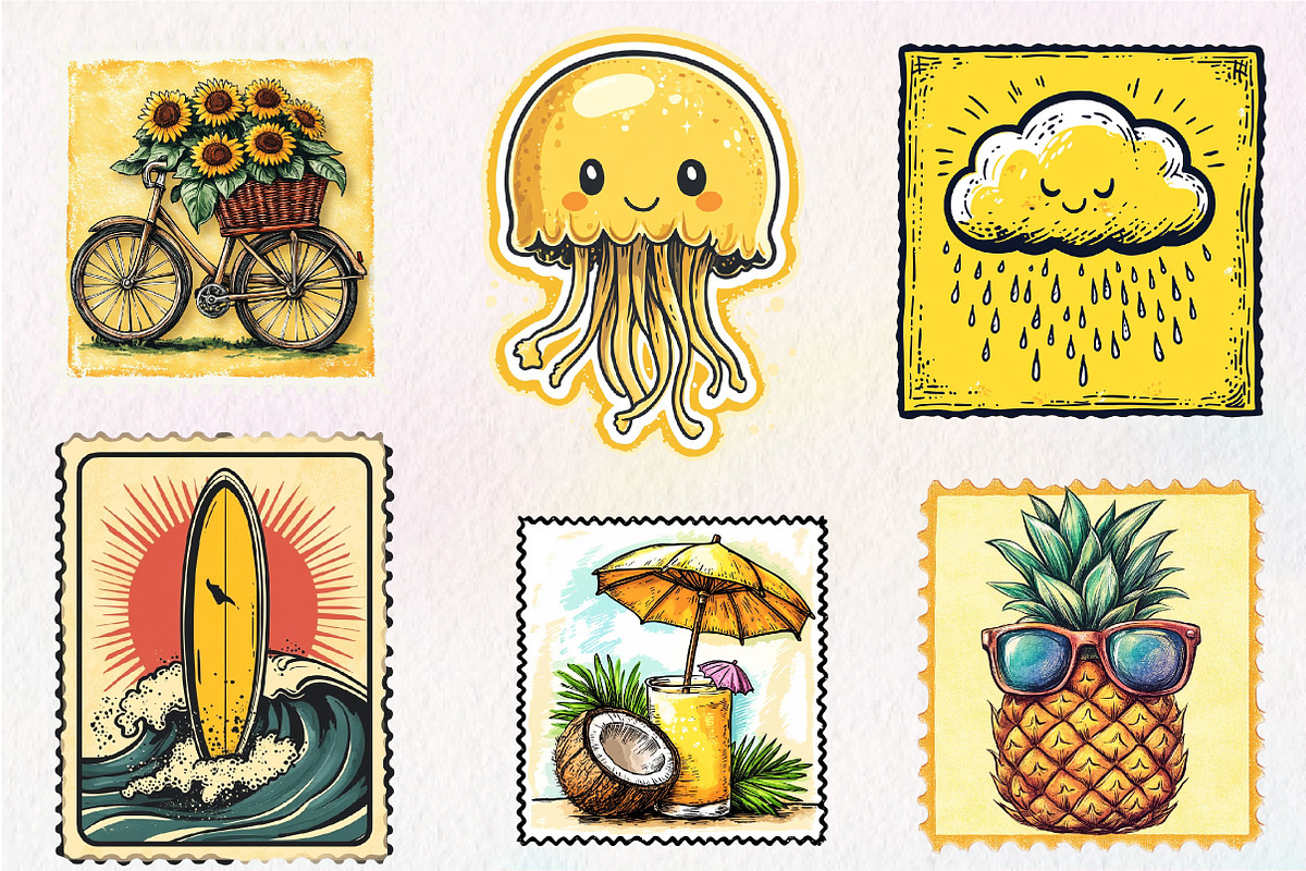 Yellow Summer Postage Stamps Clipart, an Illustration by CreationArt (Photo 7 of 9)