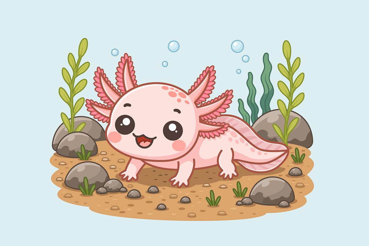 Pink Axolotl Cartoon Underwater, an Animal Illustration by Artpon Illustration (Photo 3 of 3)