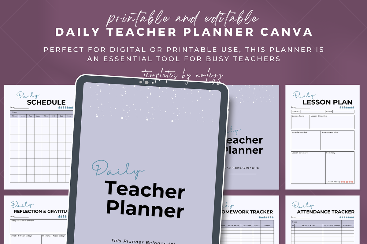 DAILY TEACHER PLANNER TEMPLATE CANVA, a Templates & Theme by Elegant_Studio44 (Photo 1 of 4)