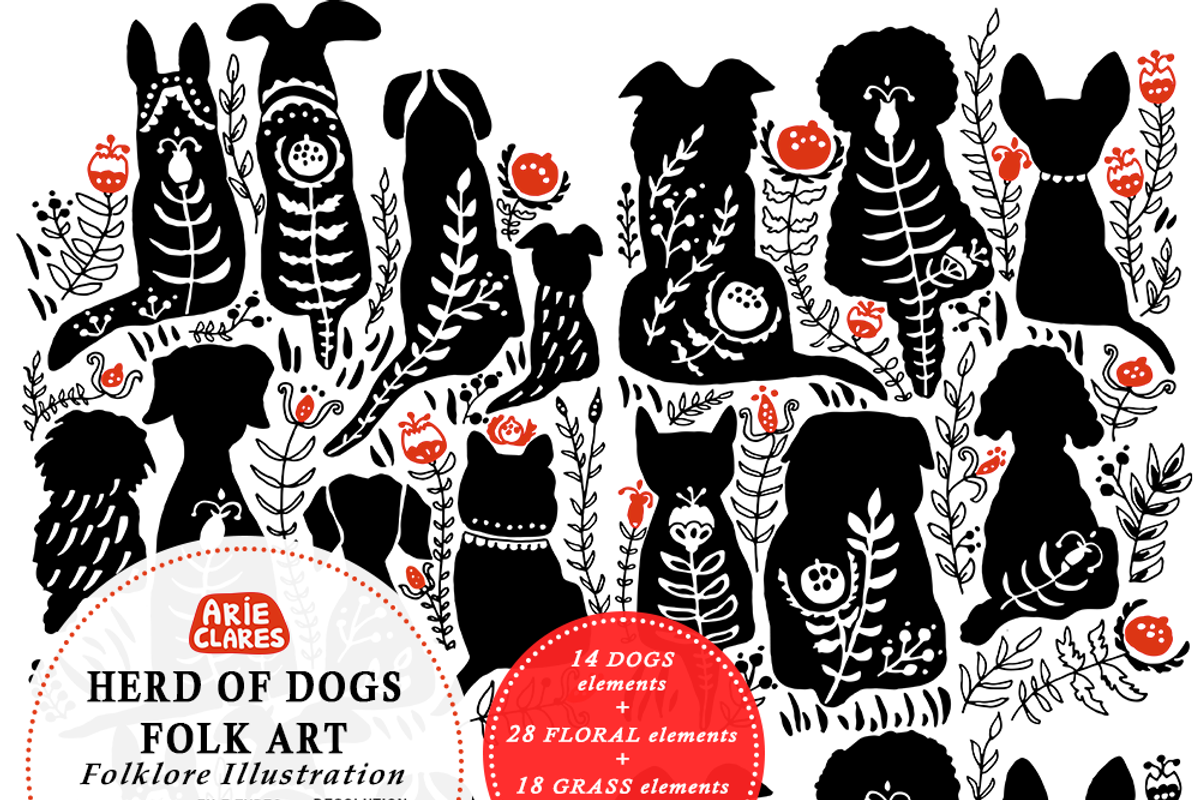 Herd of Dogs Folk Art, a Pattern Graphic by Arie Clares (Photo 12 of 12)