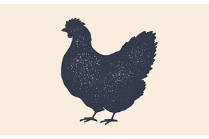 Hen, Chicken. Vintage Logo, Retro