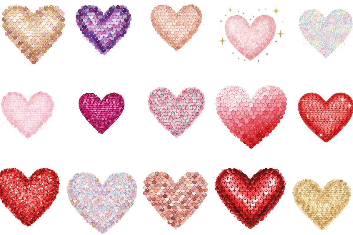 Sequin Heart Valentines Clipart, an Illustration by Designking (Photo 2 of 5)