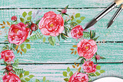 Watercolor clipart; Peony wreath, a Decorative Illustration by Download Graphic Art (Thumbnail 3 of 8)