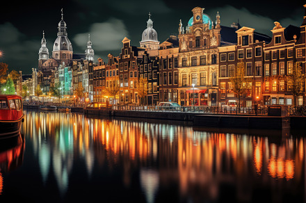 Amsterdam canal at night, Holland, N, a Photo by Iftikhar Alam